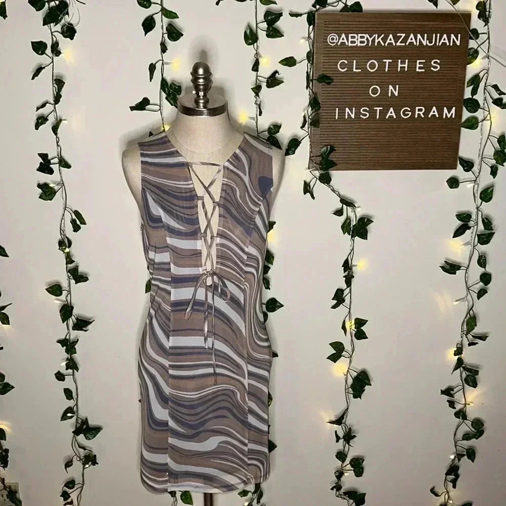 Forever 21 Lace Up Multicolored Neutral Tone Mini Dress